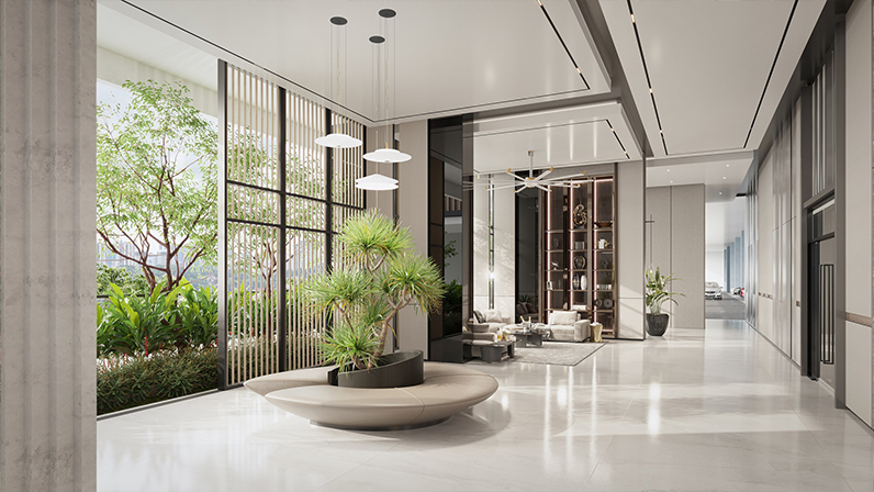 Grand drop-off lobby entrance